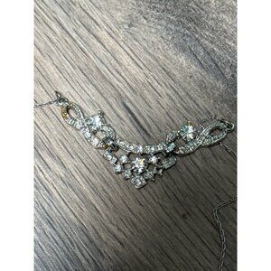 Lang Sterling Silver Costume 50's / 60's Necklace With Rhinestone Accents & Intr